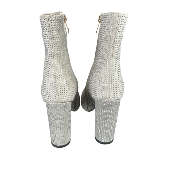 Rhinestone Heeled‎ Ankle Boots Pointed Toe Women's Size 10 Silver Gold Zipper - Picture 8 of 15